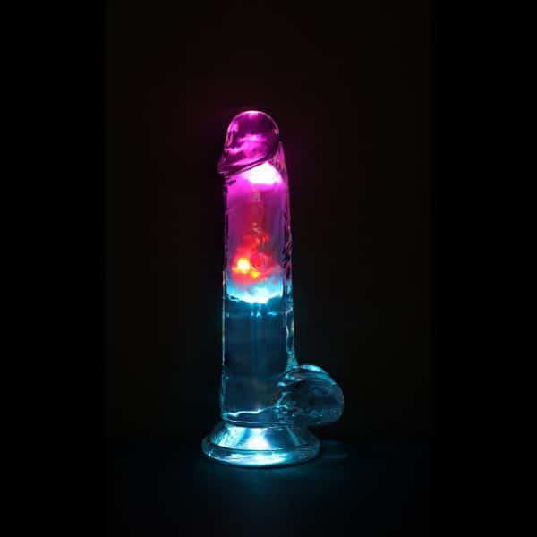 RealRock Wireless Rechargeable Remote Control LED Vibrating 7 in. Dildo with Balls Clear - Image 6