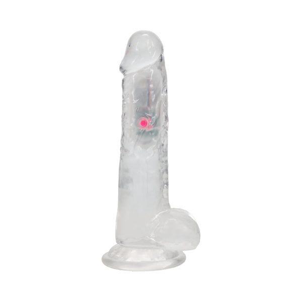 RealRock Wireless Rechargeable Remote Control LED Vibrating 8 in. Dildo with Balls Clear - Image 2
