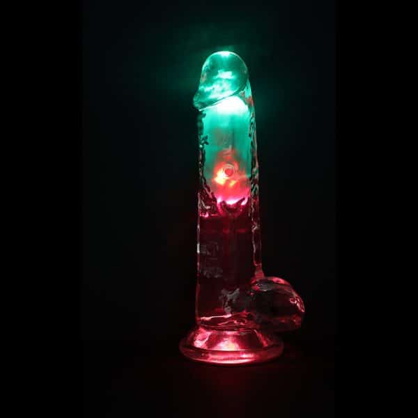 RealRock Wireless Rechargeable Remote Control LED Vibrating 8 in. Dildo with Balls Clear - Image 6