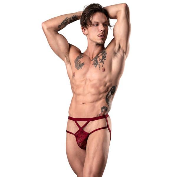 Male Power The Matchmaker Strappy Jock Burgundy L/XL - Image 2