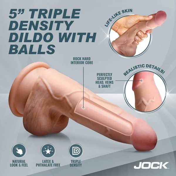 JOCK Hard-Core 5 in. Triple Density Dildo with Balls - Image 4