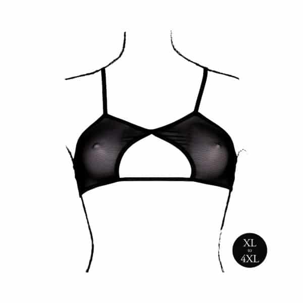 Le Desir Keyhole Mesh Bra with Double Back Straps and Adjustable Sliders Black Queen Size - Image 4