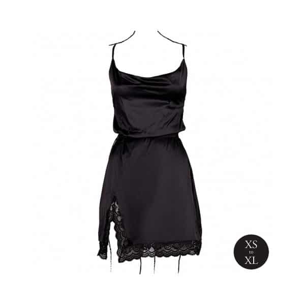 Le Desir Open Back Silk Dress with Criss Cross Details and Slit Black O/S - Image 4