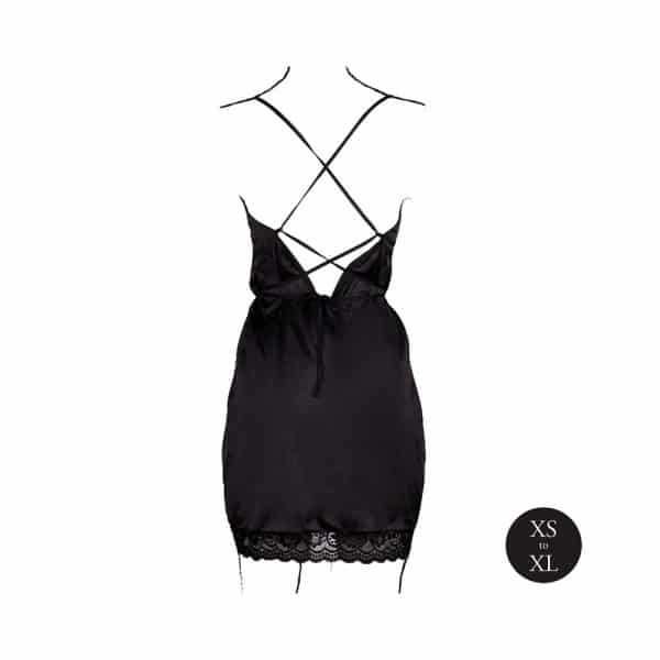 Le Desir Open Back Silk Dress with Criss Cross Details and Slit Black O/S - Image 5