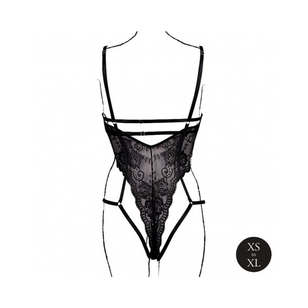 Le Desir Lace Underwired Open Cup Bodysuit with Adjustable Sliders Black O/S - Image 5