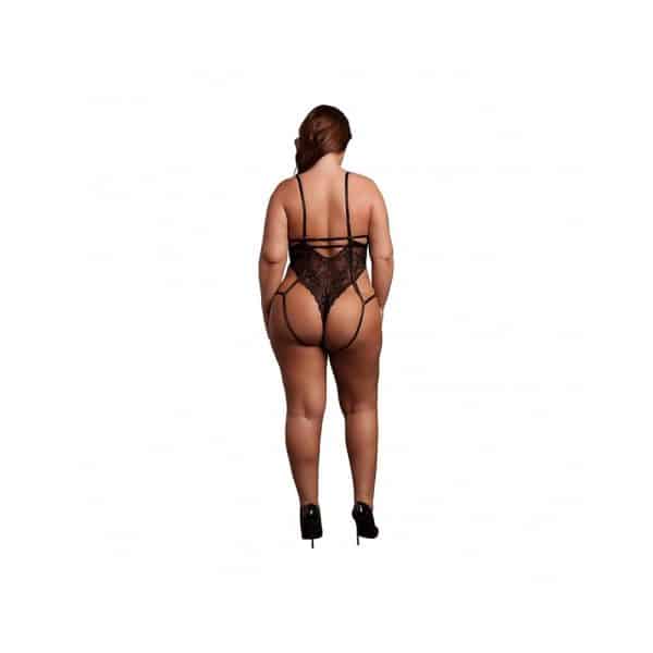 Le Desir Lace Underwired Open Cup Bodysuit with Adjustable Sliders Black Queen Size - Image 3