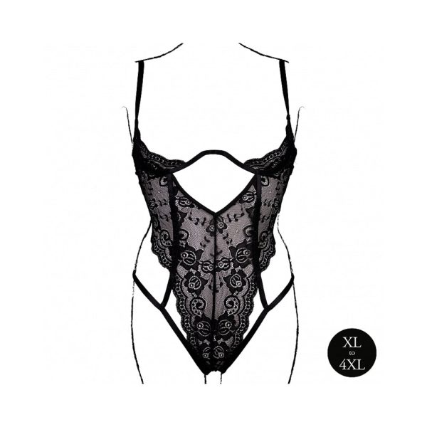 Le Desir Lace Underwired Open Cup Bodysuit with Adjustable Sliders Black Queen Size - Image 4