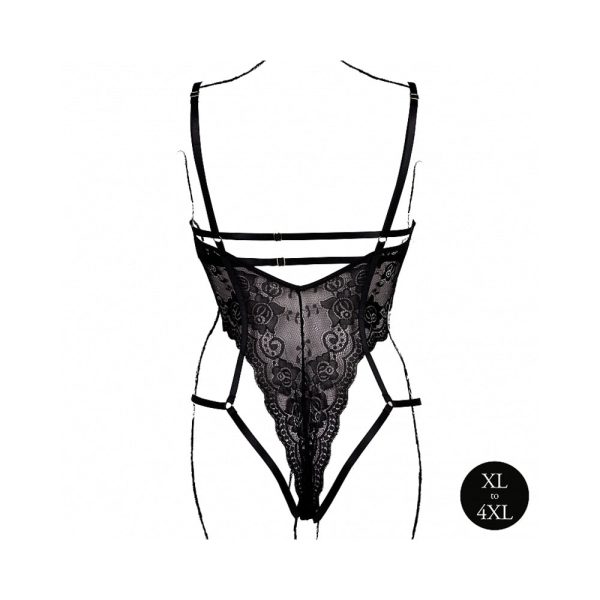 Le Desir Lace Underwired Open Cup Bodysuit with Adjustable Sliders Black Queen Size - Image 5