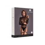Le Desir Shimmering Open-Back Bodysuit with PU Leather Garters Black/Gold Glitter O/S