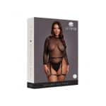 Le Desir Shimmering Open-Back Bodysuit with PU Leather Garters Black/Gold Glitter Queen Size