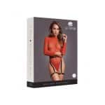 Le Desir Shimmering Open-Back Bodysuit with PU Leather Garters Red/Gold Glitter O/S