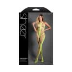 Fantasy Lingerie Sheer Unstoppable Crotchless Rhinestone Knit Halter Bodystocking Neon Green O/S