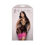 Fantasy Lingerie Vixen Ready Or Not Ombré Knit Asymmetrical Keyhole Halter Dress Black/Pink Queen Size