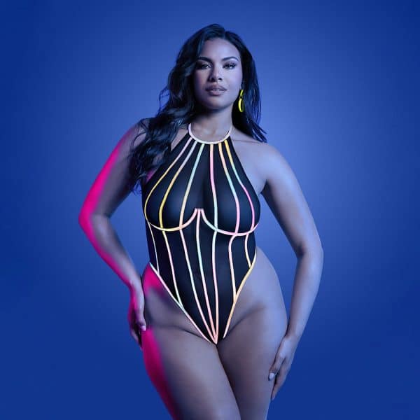 Fantasy Lingerie Glow Solar Flare Halter Tie Teddy with Underwire Queen Size - Image 2