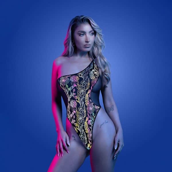 Fantasy Lingerie Glow Luminescent Floral Print One-Shoulder Teddy L/XL - Image 2