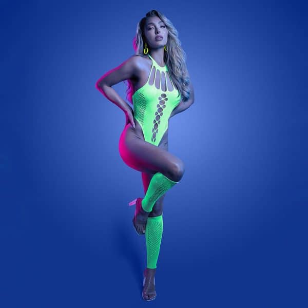 Fantasy Lingerie Glow Pressure Point UV Reactive Rhinestone Teddy & Gloves O/S - Image 4