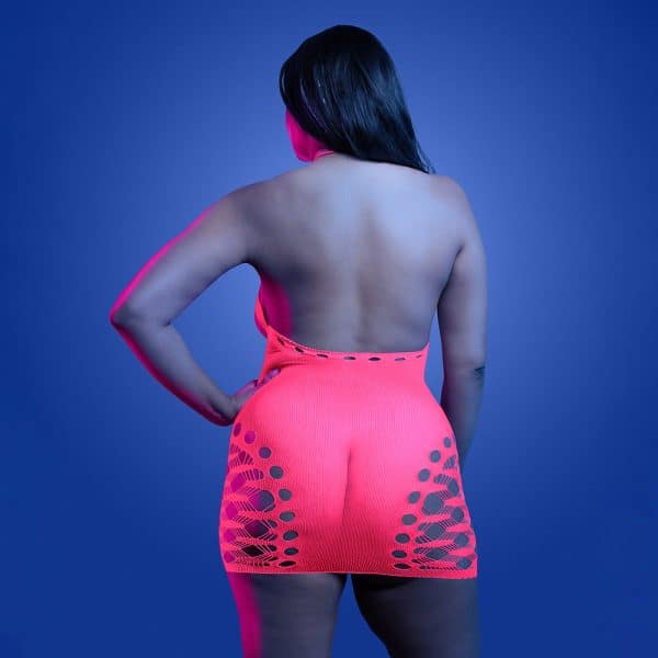 Fantasy Lingerie Glow Aphrodisiac UV Reactive Open Bodice Halter Dress & Pasties Queen Size - Image 3