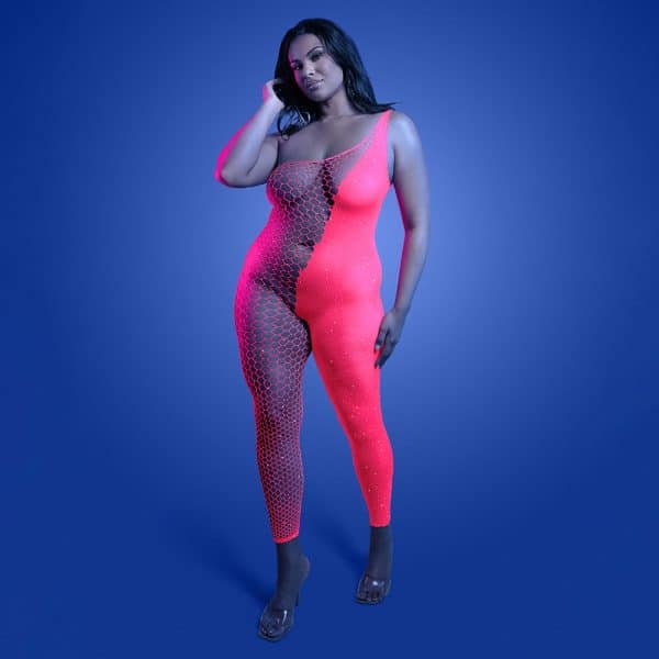 Fantasy Lingerie Glow Hyperdrive UV Reactive Rhinestone Bodystocking Queen Size - Image 2