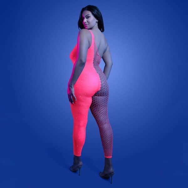 Fantasy Lingerie Glow Hyperdrive UV Reactive Rhinestone Bodystocking Queen Size - Image 3