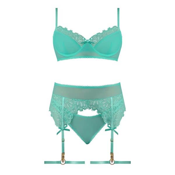Magic Silk Caribbean Crush Demi Bra & Thong with Garter Set Aqua Glow Queen Size - Image 5