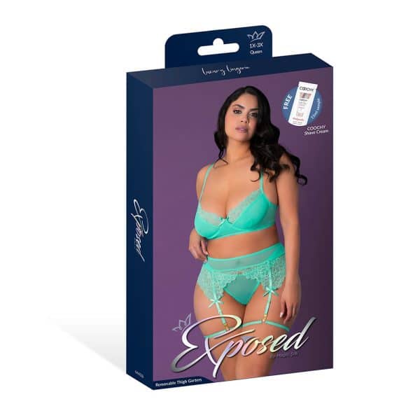 Magic Silk Caribbean Crush Demi Bra & Thong with Garter Set Aqua Glow Queen Size - Image 7