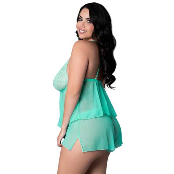 Magic Silk Caribbean Crush Flutter Cami & Short Set Aqua Glow Queen Size - Image 3