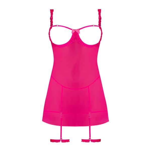 Magic Silk Pink Kink Cupless Babydoll, Harness Panty & Garter Cuffs Pink Glow L/XL - Image 4