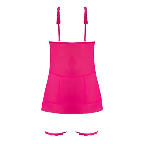 Magic Silk Pink Kink Cupless Babydoll, Harness Panty & Garter Cuffs Pink Glow L/XL - Image 5