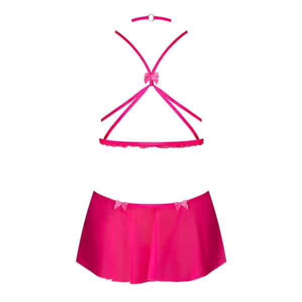 Magic Silk Pink Kink Harness Top, Open Crotch Skirt Panty & Choker Pink Glow L/XL - Image 3