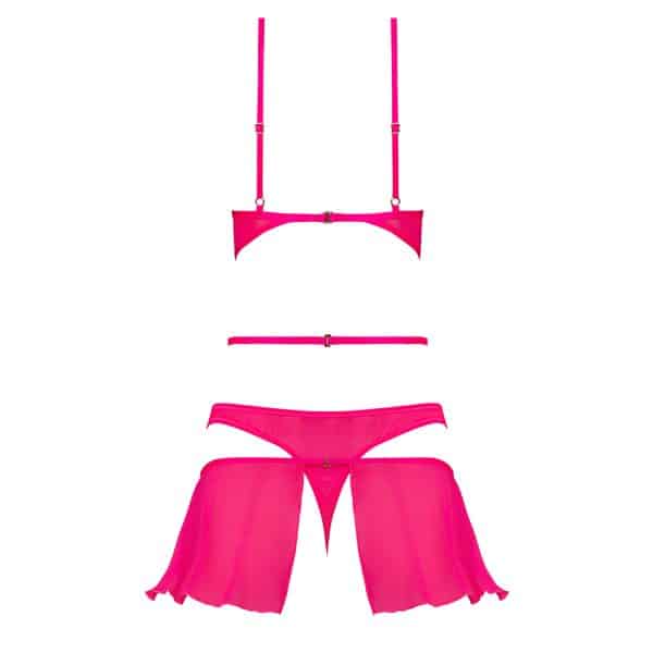 Magic Silk Pink Kink Bralette, High Leg Panty & Garter Skirt Set Pink Glow S/M - Image 5