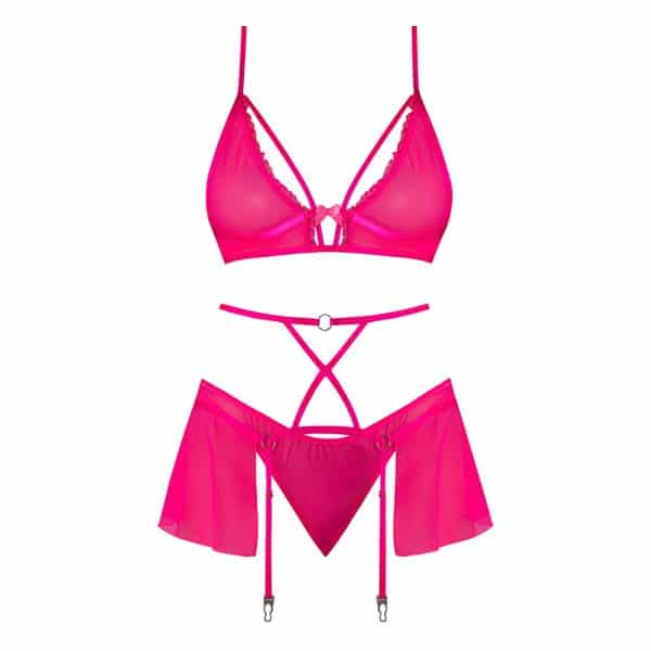 Magic Silk Pink Kink Bralette, High Leg Panty & Garter Skirt Set Pink Glow Queen Size - Image 5