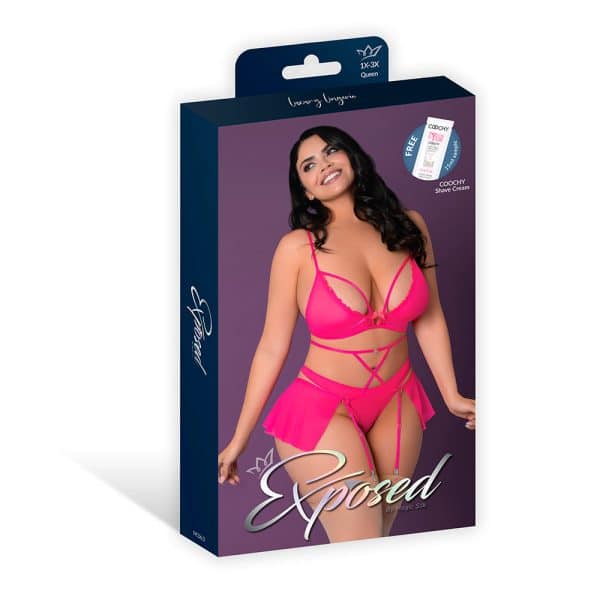 Magic Silk Pink Kink Bralette, High Leg Panty & Garter Skirt Set Pink Glow Queen Size - Image 7
