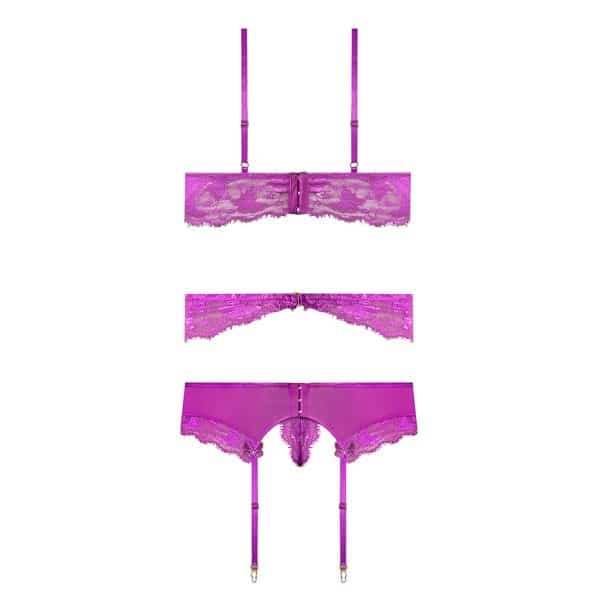 Magic Silk Butterfly Fantasies Bra, Garter & Thong Set Neon Purple S/M - Image 5
