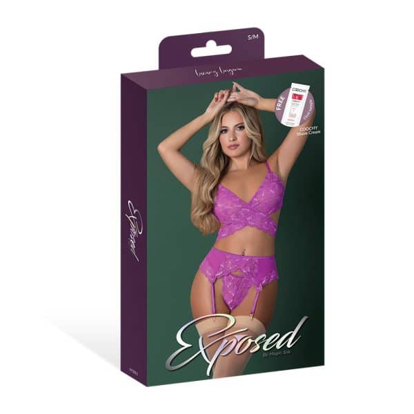 Magic Silk Butterfly Fantasies Bra, Garter & Thong Set Neon Purple L/XL - Image 6