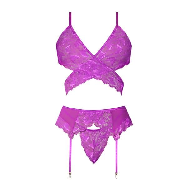 Magic Silk Butterfly Fantasies Bra, Garter & Thong Set Neon Purple Queen Size - Image 4