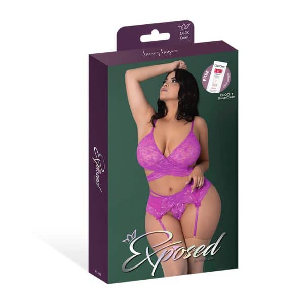 Magic Silk Butterfly Fantasies Bra, Garter & Thong Set Neon Purple Queen Size - Image 6