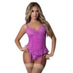 Magic Silk Butterfly Fantasies Basque & Cheeky Panty Set Neon Purple S/M