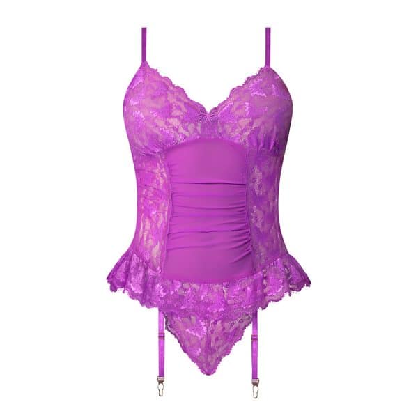 Magic Silk Butterfly Fantasies Basque & Cheeky Panty Set Neon Purple S/M - Image 5