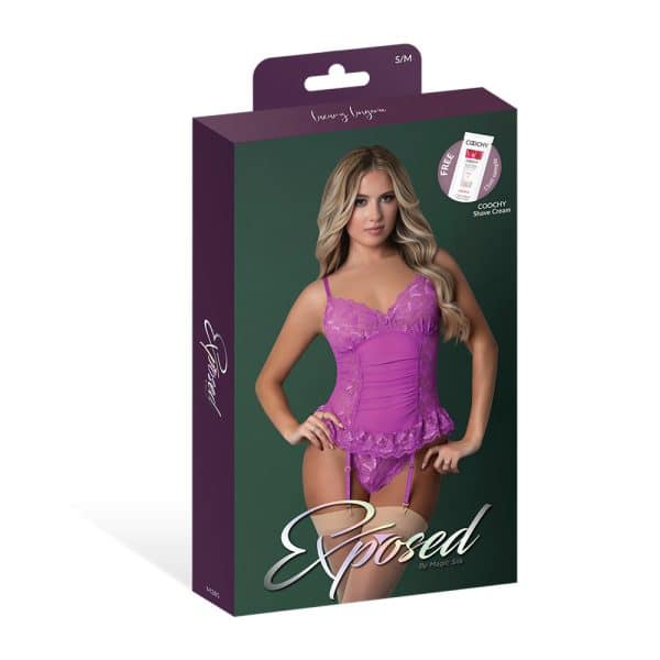 Magic Silk Butterfly Fantasies Basque & Cheeky Panty Set Neon Purple S/M - Image 7