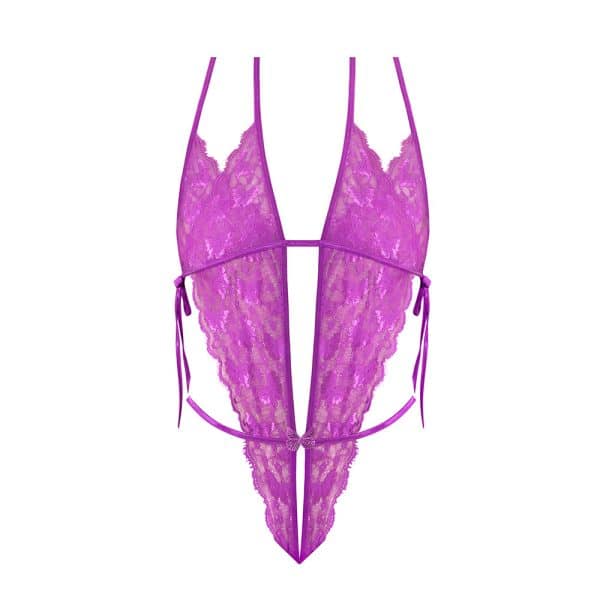 Magic Silk Butterfly Fantasies Peek-a-Boo & Crotchless Teddy Neon Purple Queen Size - Image 4