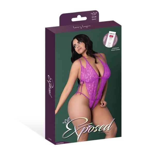 Magic Silk Butterfly Fantasies Peek-a-Boo & Crotchless Teddy Neon Purple Queen Size - Image 6