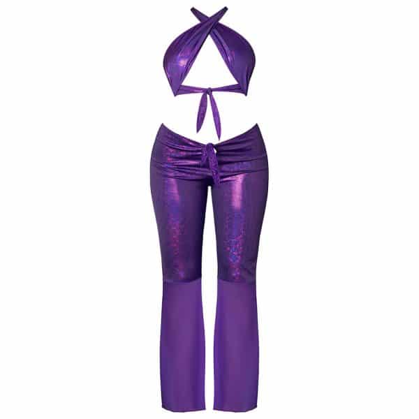 Magic Silk Glimmer Wrap Halter & Flair Pant Set Purple Disco L/XL - Image 7