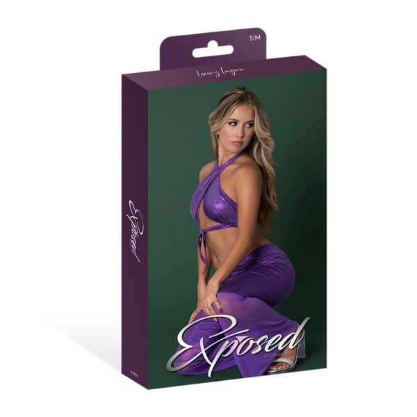 Magic Silk Glimmer Wrap Halter & Flair Pant Set Purple Disco L/XL - Image 9