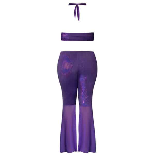 Magic Silk Glimmer Wrap Halter & Flair Pant Set Purple Disco Queen Size - Image 8