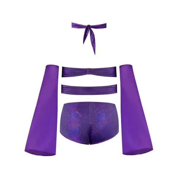 Magic Silk Glimmer Wrap Bralette, Booty Shorts & Sleeve Set Purple Disco S/M - Image 6