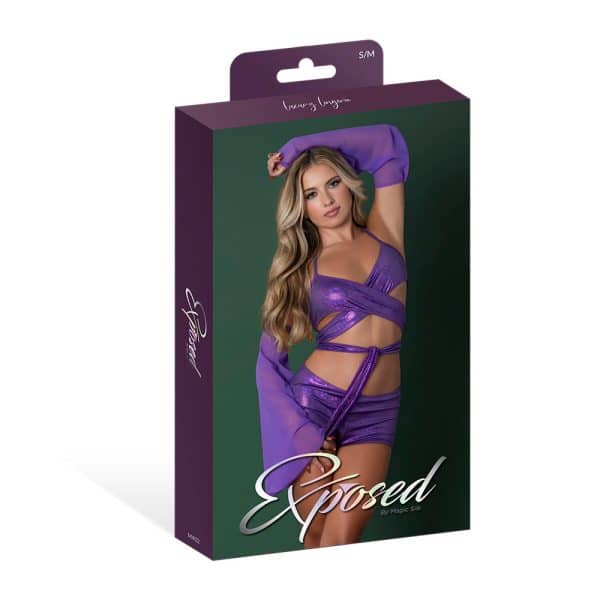 Magic Silk Glimmer Wrap Bralette, Booty Shorts & Sleeve Set Purple Disco L/XL - Image 7