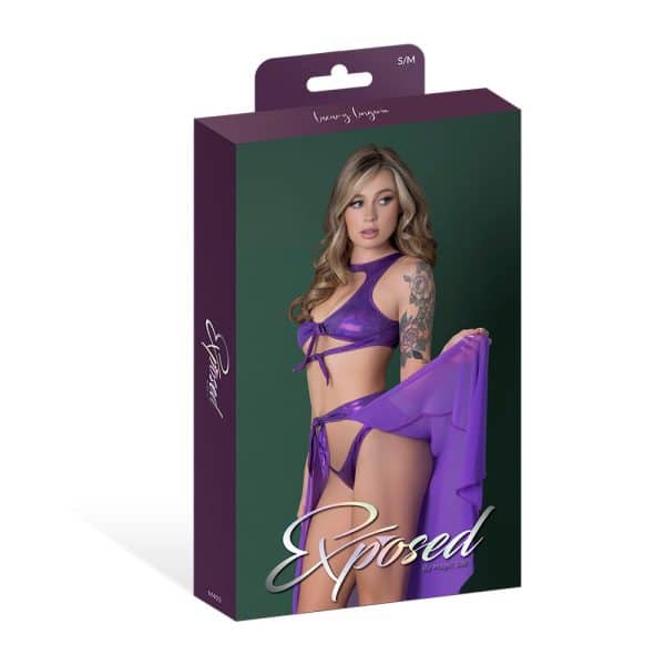 Magic Silk Glimmer High Neck Crop Top, Flowy Skirt & Tanga Set Purple Disco L/XL - Image 7