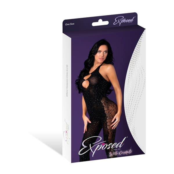 Magic Silk Seamless Halter Bodystocking Black with Rhinestones O/S - Image 6