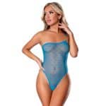 Magic Silk Flirty Hearts One Shoulder Thong Teddy with Snap Crotch Blue Sugar L/XL