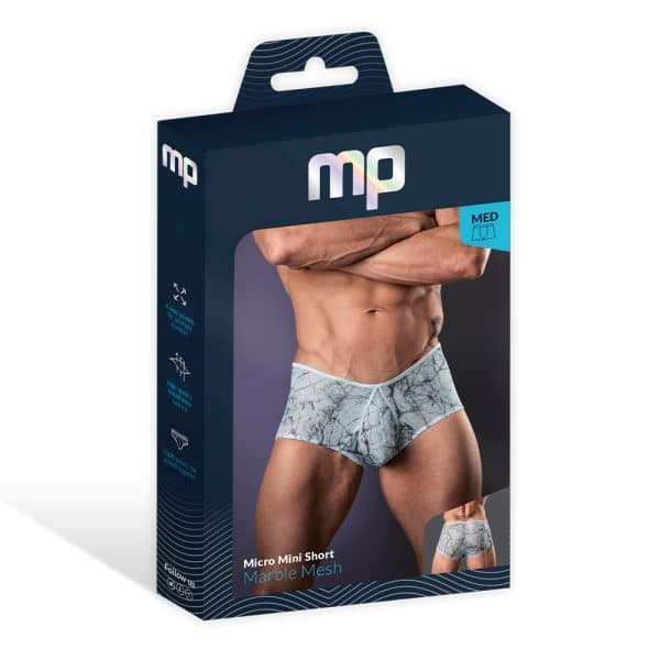 Male Power Marble Mesh Micro Mini Short Silver Blue L - Image 6